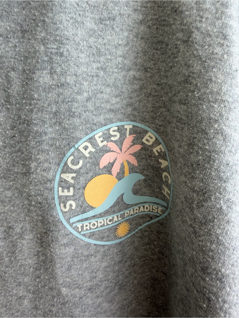 Ocean Drive Gray Graphic Pullover with Pastel Beach Print - Picture 2 of 4
